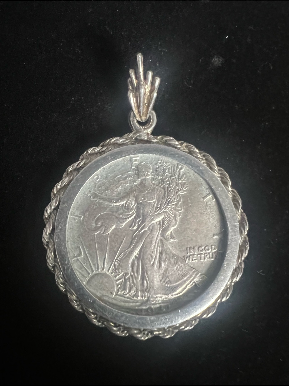 Walking Liberty Coin Pendant Necklace - Silver 
1/2 Dollar